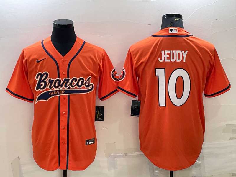 Men%27s Denver Broncos #10 Jerry Jeudy Orange Stitched Cool Base Nike Baseball Jersey